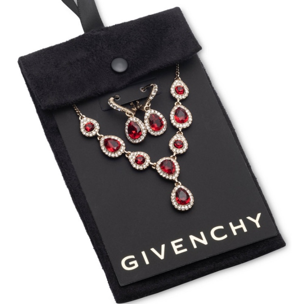 Givency New Earrings and Necklace Red and Gold originally $78